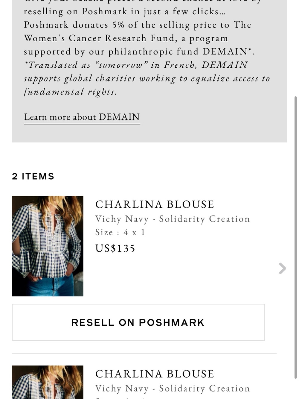 Sezane Charlina Blouse Vichy Navy - Solidarity Creation - Size 6 - Picture 2 of 10
